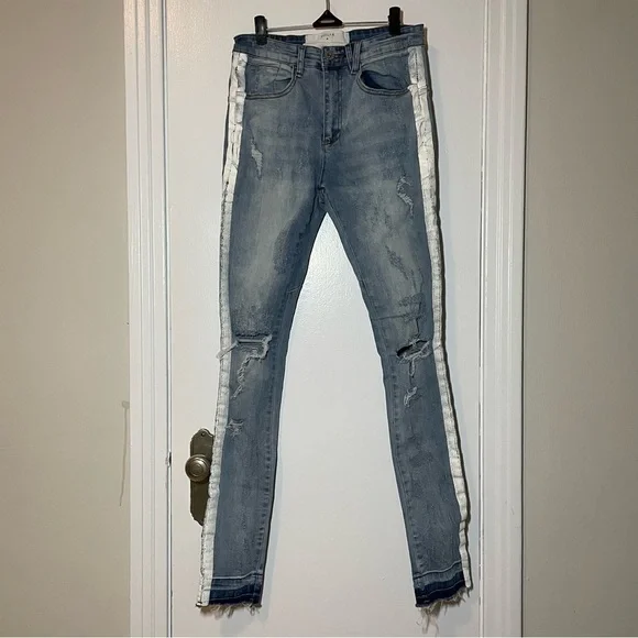 Kollar Distressed Stripe Denim Skinny Jean size 28